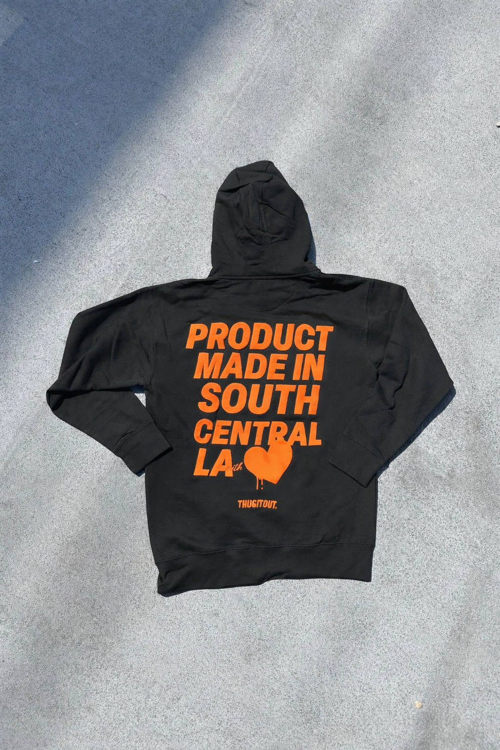 Black hoodie orange puff print